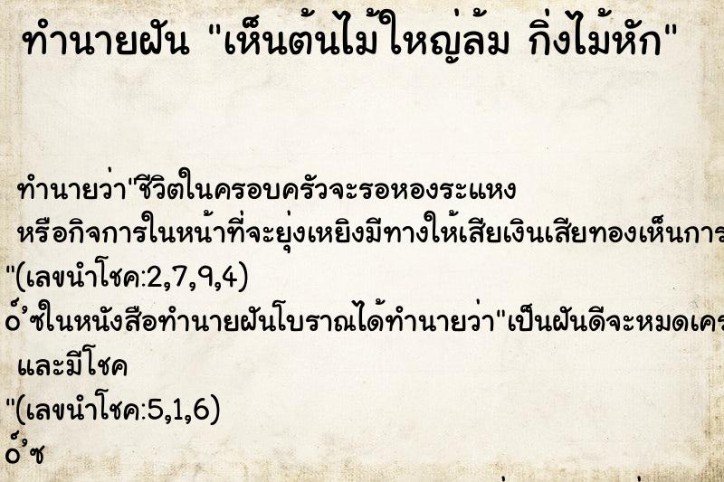 ทำนายฝัน เห็นต้นไม้ใหญ่ล้ม กิ่งไม้หัก